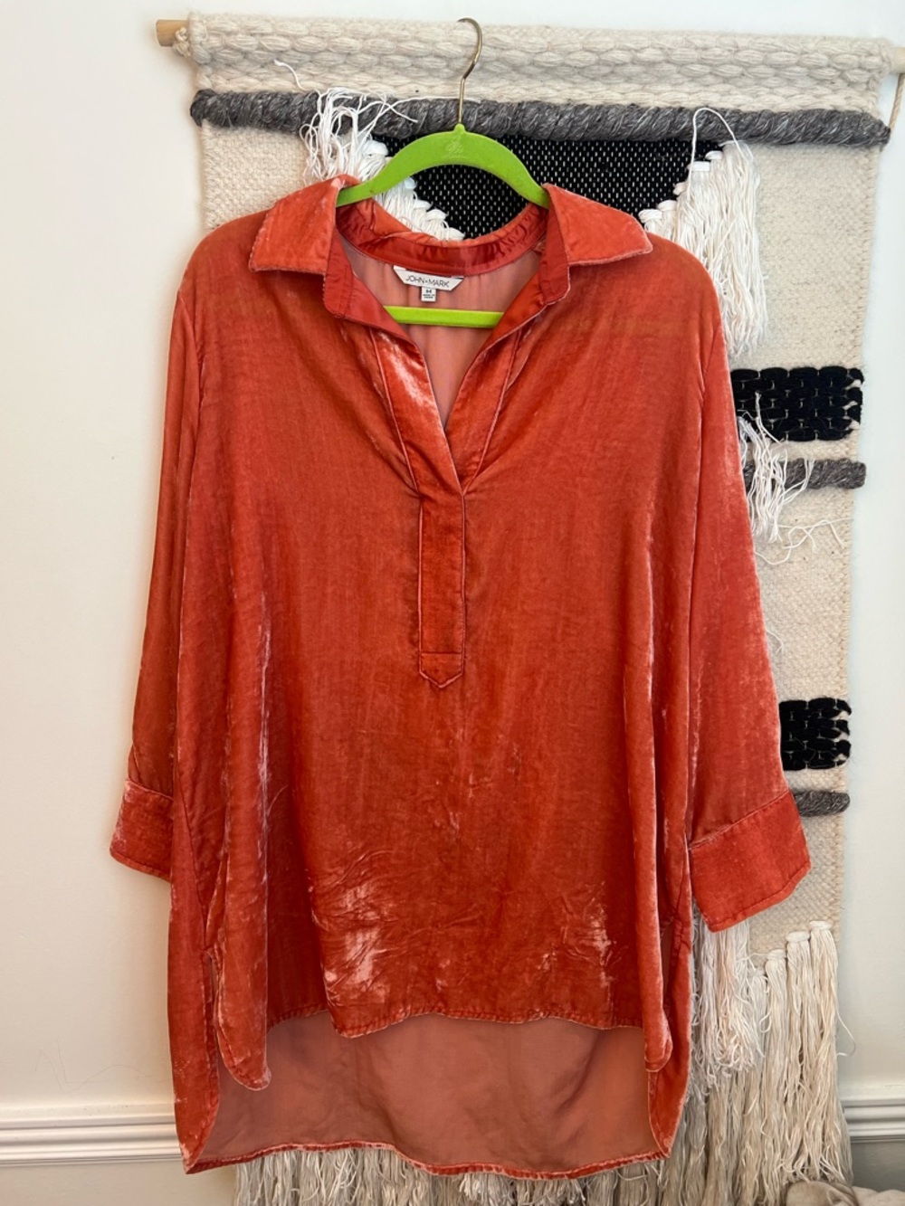 Coral Women's Burnt Orange Velvet Tunic Top